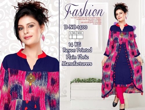 Printed Rayon Embroidery Kurtis Length: 40 Inch (In)