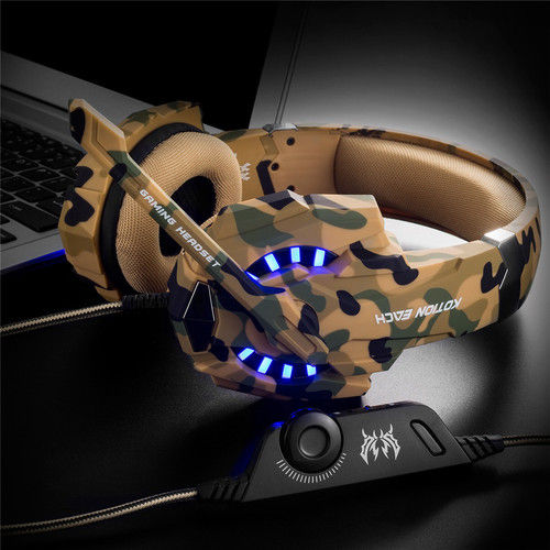 Green Stereo Camouflage Gaming Headset Headphones With Mic G9600