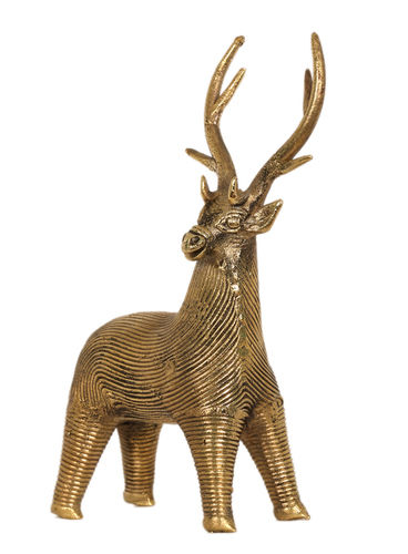 Copper Dhokra Decorative Stripe Designed Deer Figurine