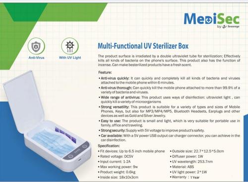 Automatic Uv Sterilizer Box Chamber Size: 218 * 123 * 53Mm