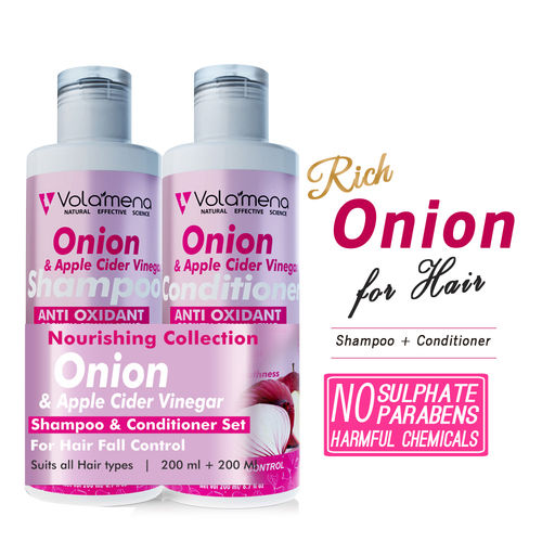 Styling Products Volamena Combo Pack Of Onion Apple Cider Vinegar Shampoo And Conditioner With Antioxidant Growth Stimulating For Hair Fall Control 400Ml