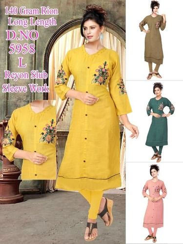 Ladies Cotton Embroidered Long Kurtis