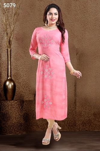 Ladies Designer Straight Embroidered Kurti Decoration Material: Ribbons