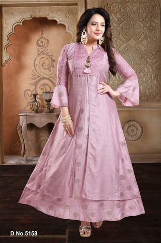 Pink Party Wear Gown With Handcrafted Designer Jacket
