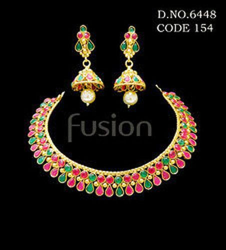 Traditional Emerald Ruby Necklace Set