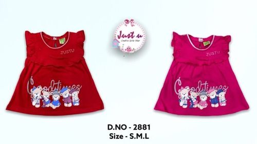 Red And Deep Pink Baby Girls Printed Dress