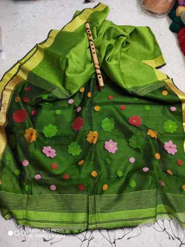 Green Embroidered Resham Jamdani Saree