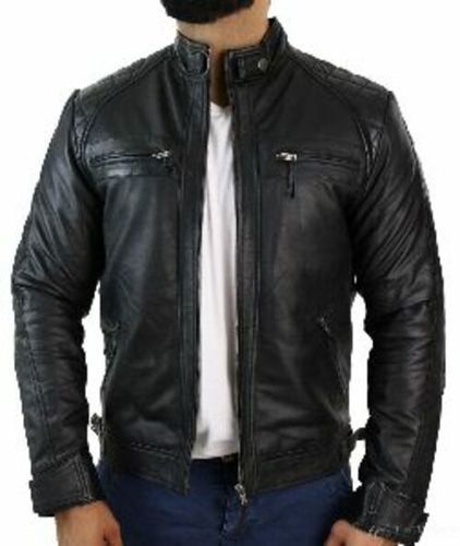 Fashionable Slim Fit Leather Jacket - Genuine Leather, Size S-M-L-XL, Black | Comfortable and Soft with Inner Pockets