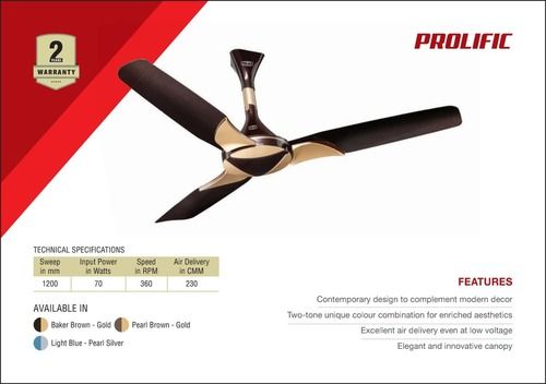 Prolific Polar Designer Ceiling Fan (1200 Mm) Blade Material: Aluminum