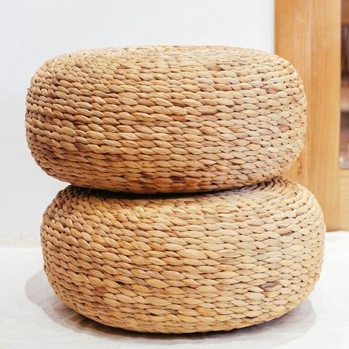 Handmade Hand Woven Natural Water Hyacinth Round Cushion Ottoman