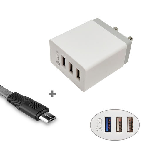  व्हाइट Lcare 18W Qc 3.0 वॉल चार्जर 3 USB पोर्ट और 1.2 मीटर माइक्रो USB केबल (सफ़ेद) 2 साल की वारंटी के साथ 