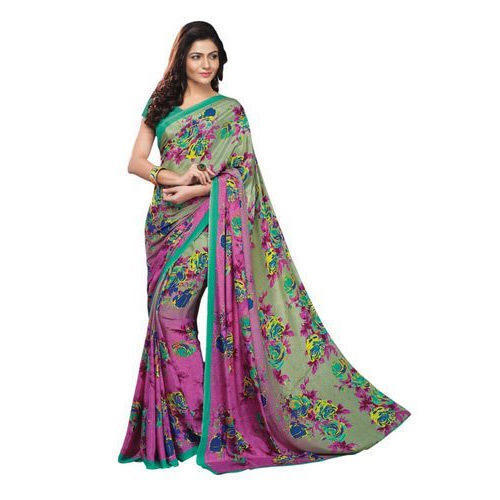 Various Colors Are Available Women Printed Crepe Sarees