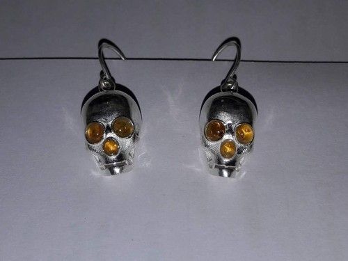 Citrine Gemstone Skull Earring Gender: Women