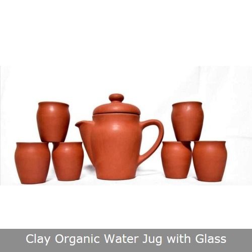 Organic Clay Water Jug with Glass