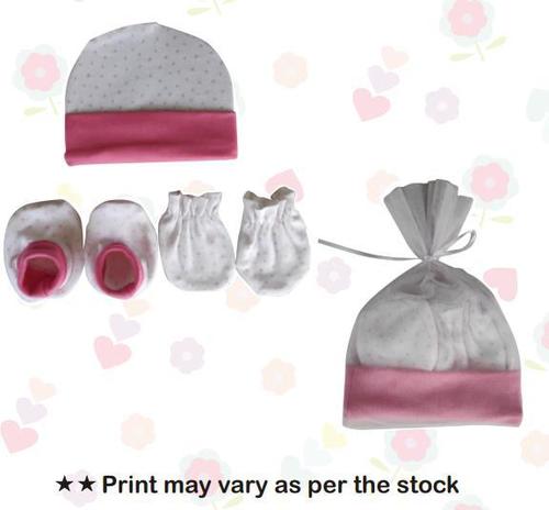 Pink Cap Mitten Booties Set