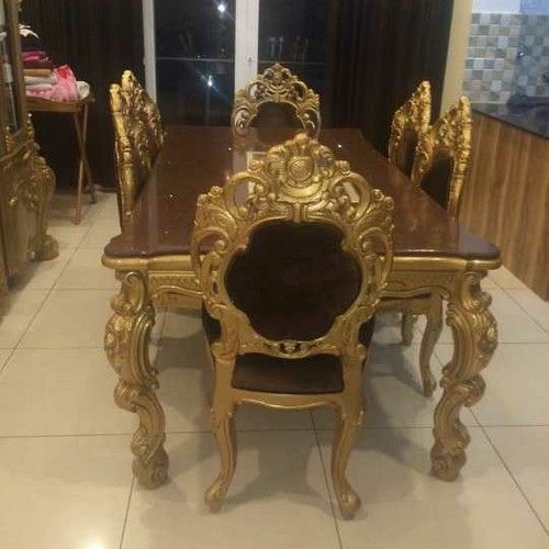 Durable Khalidwood Wooden Carved Dining Table Set