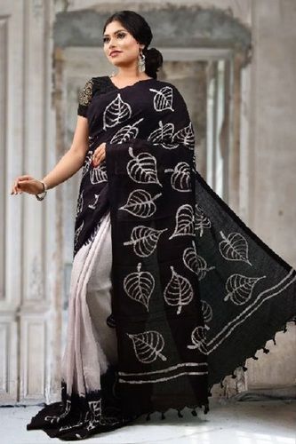 Daily Wear Black Colored Batik Sarees