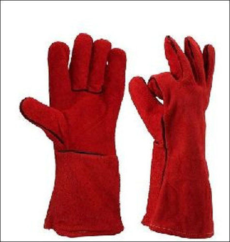 Red Plain Leather Gloves