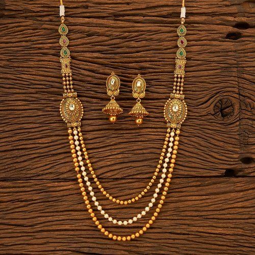 Antique Mala Pendant Set With Matte Gold Plating 200594 Gender: Women