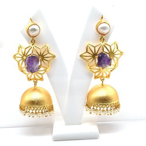 Ladies Gold Plated Gemstone Earrings