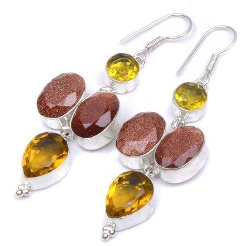 Gemstone Handcrafted Silver Plated Earrings Gender: Women