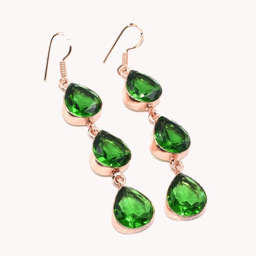 Pear Drop Earrings - Rose Gold Plated 2 Inch Green Pear Shaped Gemstones | Perfect for Engagements Weddings and Gifts