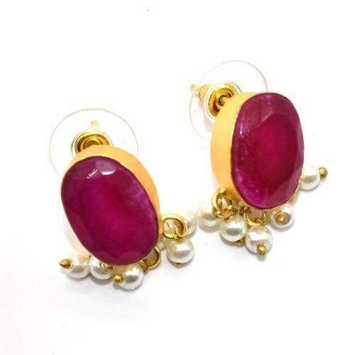 Ruby Gemstone Gold Plated Earring