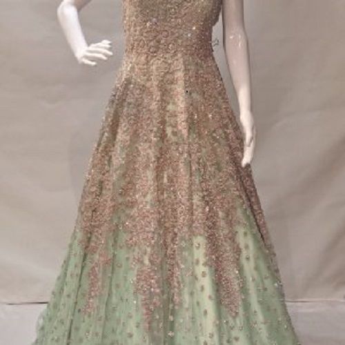 Indian Pista Green Net With Inner Satin Gown