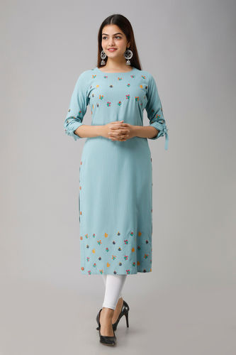 Embroidered Rayon Straight Women Kurta