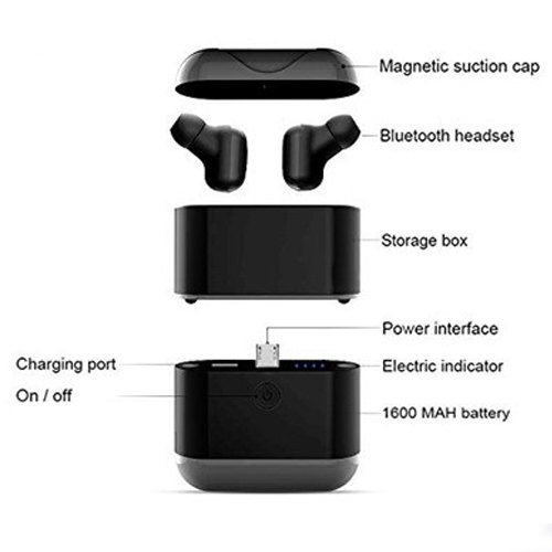 Silver Black Bluetooth Ear Pods With Power Bank