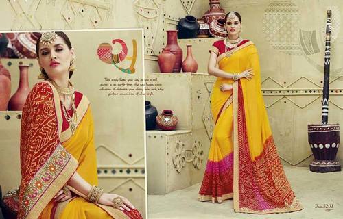 Party Wear Yellow Colored Women Bhandani Saree