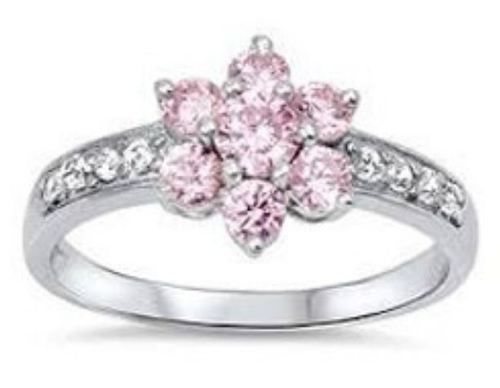 Pink Stone Silver Ladies Finger Ring