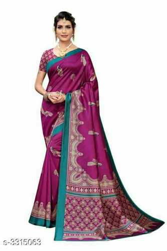 Pink Women Printed Art Silk Saree