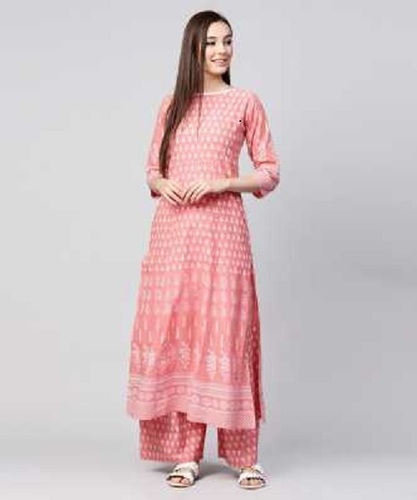 Pink Art Georgette Kurti And Palazzo Set