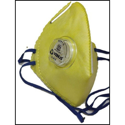 Venus V-410 Respirator Mask - Polyester/Polypropylene, Yellow Color, FFP1 S Class | Superior Microfibre Media, Drop Down Design, Anti-Clogging Features, Elastic Latex-Free Straps