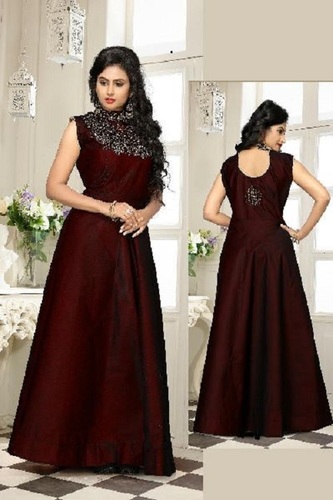 Ladies Party Wear Jacquard Silk Long Gown  Ladies Party Wear Jacquard Silk  Long Gown Manufacturer  Supplier Surat India
