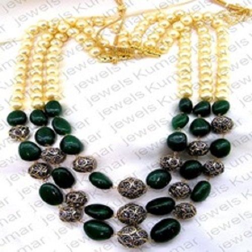 Various Colors Are Available Green Corundum Pearl Beaded Necklace