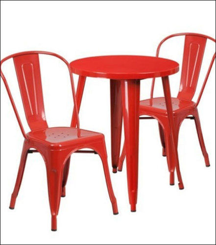 Red Powder Coated Round Cafeteria Table Set