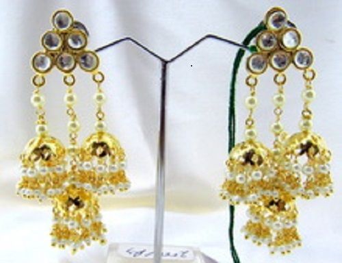 Triangle Shaped Kundan Earrings Gender: Women