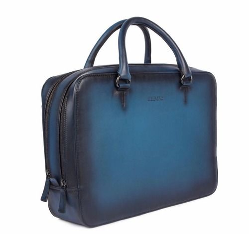 Blue Color Full Grain Hand Patina Handcrafted Leather Bag Design: Any