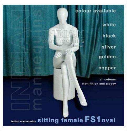 Female Sitting Mannequin - Fiberglass Material, Full Body Design , Glossy White Finish, Faceless Feature, Minimal Maintenance