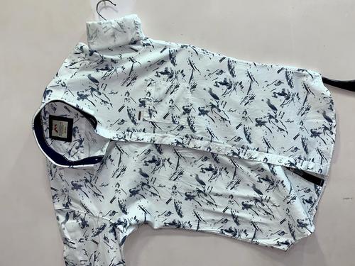 Mens White Printed Casual Shirt