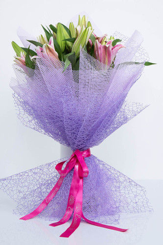 Pink Oriental Lily and Pink Wax Flowers