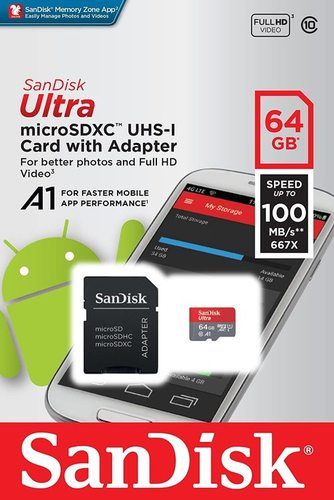 Black Sandisk 64 Gb Class 10 Micro Sdxc Memory Card