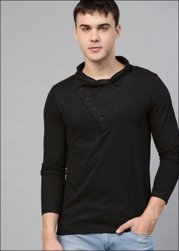 Brown Mens Cotton High Neck T-Shirt