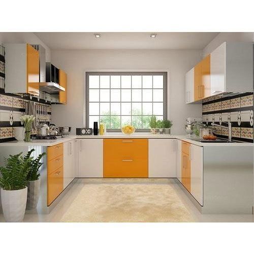 Multicolor Plywood U Shape Modular Kitchen