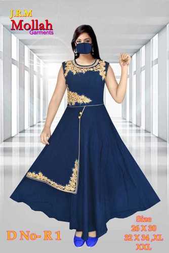 Blue Ladies Rayon Fancy Long Kurti