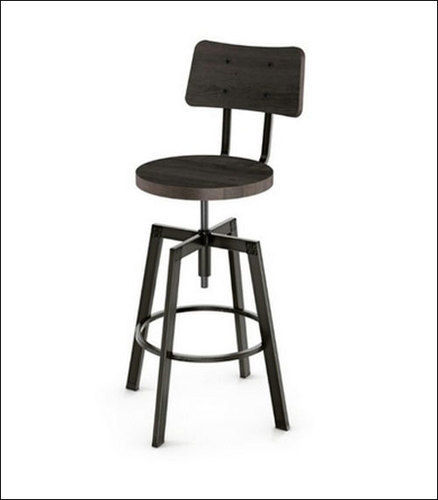 Brown Adjustable Screw Metal And Wood Stool