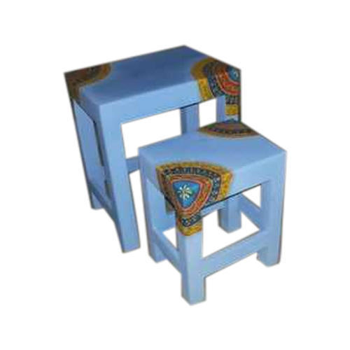 Sky Blue Wooden Stool 2 Pieces Set