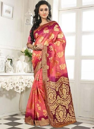 Women Pink Banarasi Silk Saree